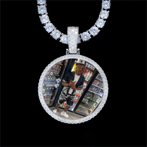 925S & VVS Moissanite 3D Circle Custom Picture Pendant