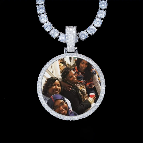 925S & VVS Moissanite 3D Circle Custom Picture Pendant