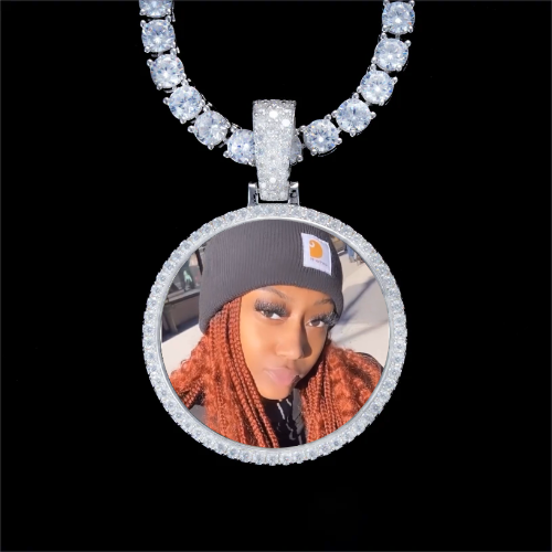 925S & VVS Moissanite 3D Circle Custom Picture Pendant