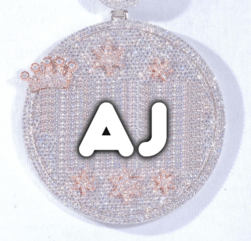 CUSTOM LETTER NECKLACE 3D BIG CROWN DISC