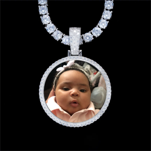 925S & VVS Moissanite 3D Circle Custom Picture Pendant
