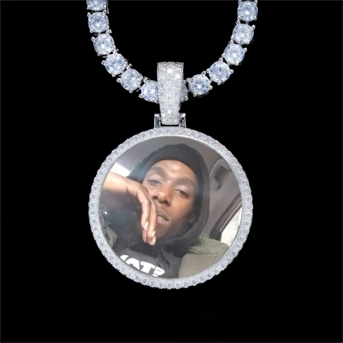 925S & VVS Moissanite 3D Circle Custom Picture Pendant