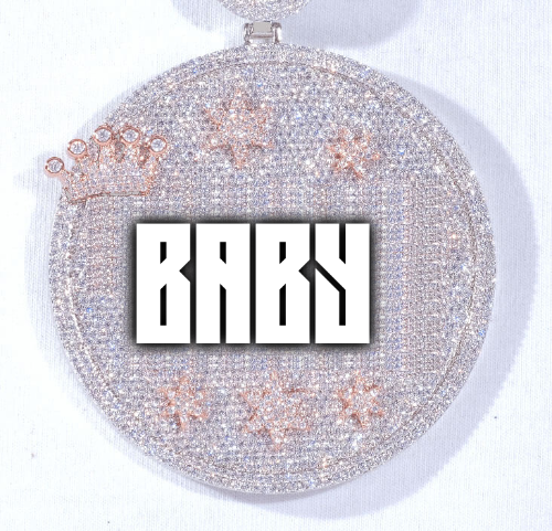 CUSTOM LETTER NECKLACE 3D BIG CROWN DISC