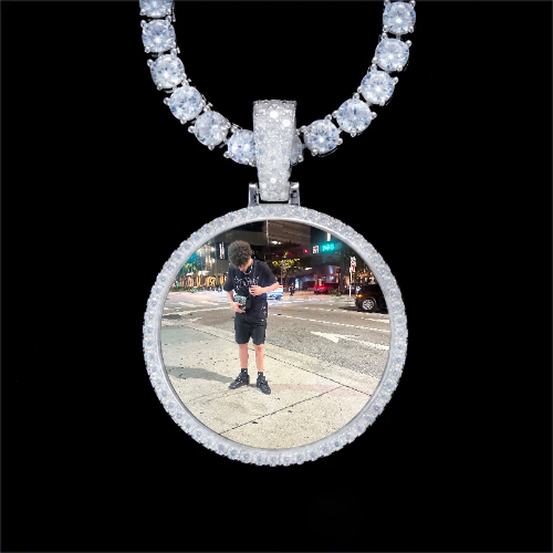 925S & VVS Moissanite 3D Circle Custom Picture Pendant