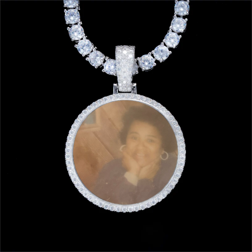925S & VVS Moissanite 3D Circle Custom Picture Pendant