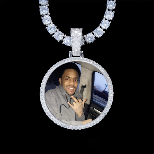 925S & VVS Moissanite 3D Circle Custom Picture Pendant
