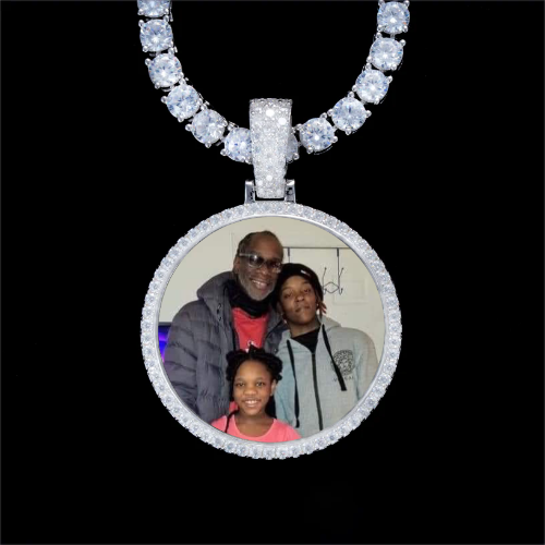 925S & VVS Moissanite 3D Circle Custom Picture Pendant