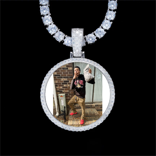 925S & VVS Moissanite 3D Circle Custom Picture Pendant
