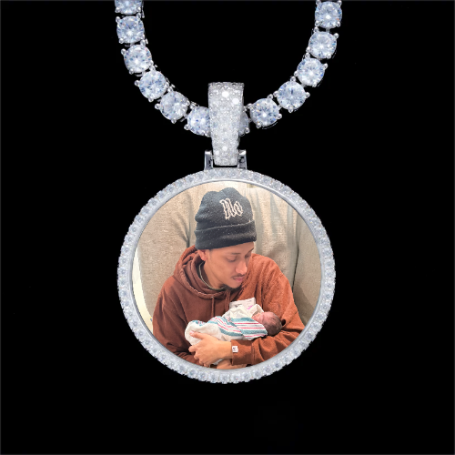 925S & VVS Moissanite 3D Circle Custom Picture Pendant