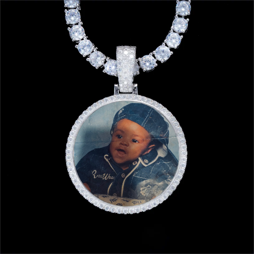 925S & VVS Moissanite 3D Circle Custom Picture Pendant