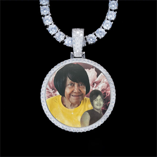 925S & VVS Moissanite 3D Circle Custom Picture Pendant