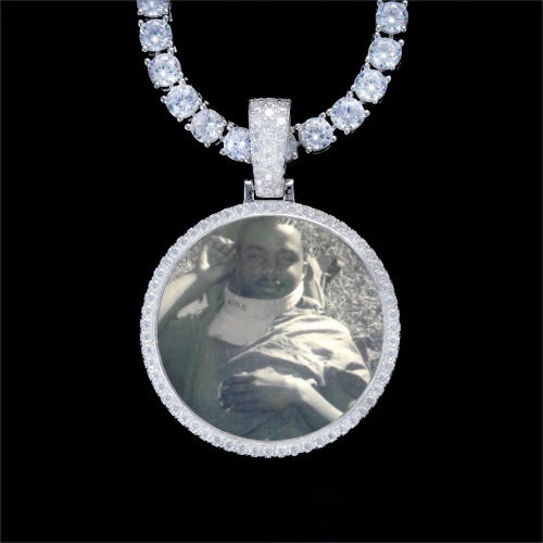 925S & VVS Moissanite 3D Circle Custom Picture Pendant