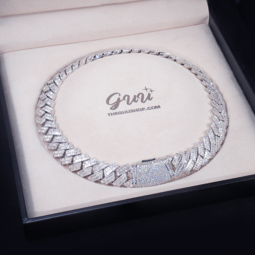 16MM 2-ROW CURVED CLASP BAGUETTE PRONG CUBAN CHAIN