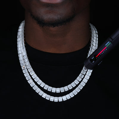 925S & VVS Moissanite 8MM Baguette Link Chain