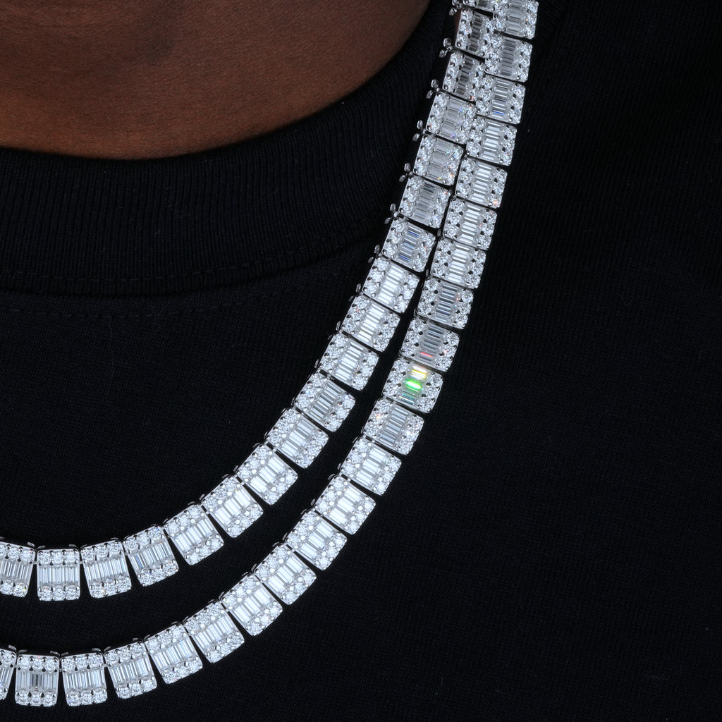 925S & VVS Moissanite 8MM Baguette Link Chain