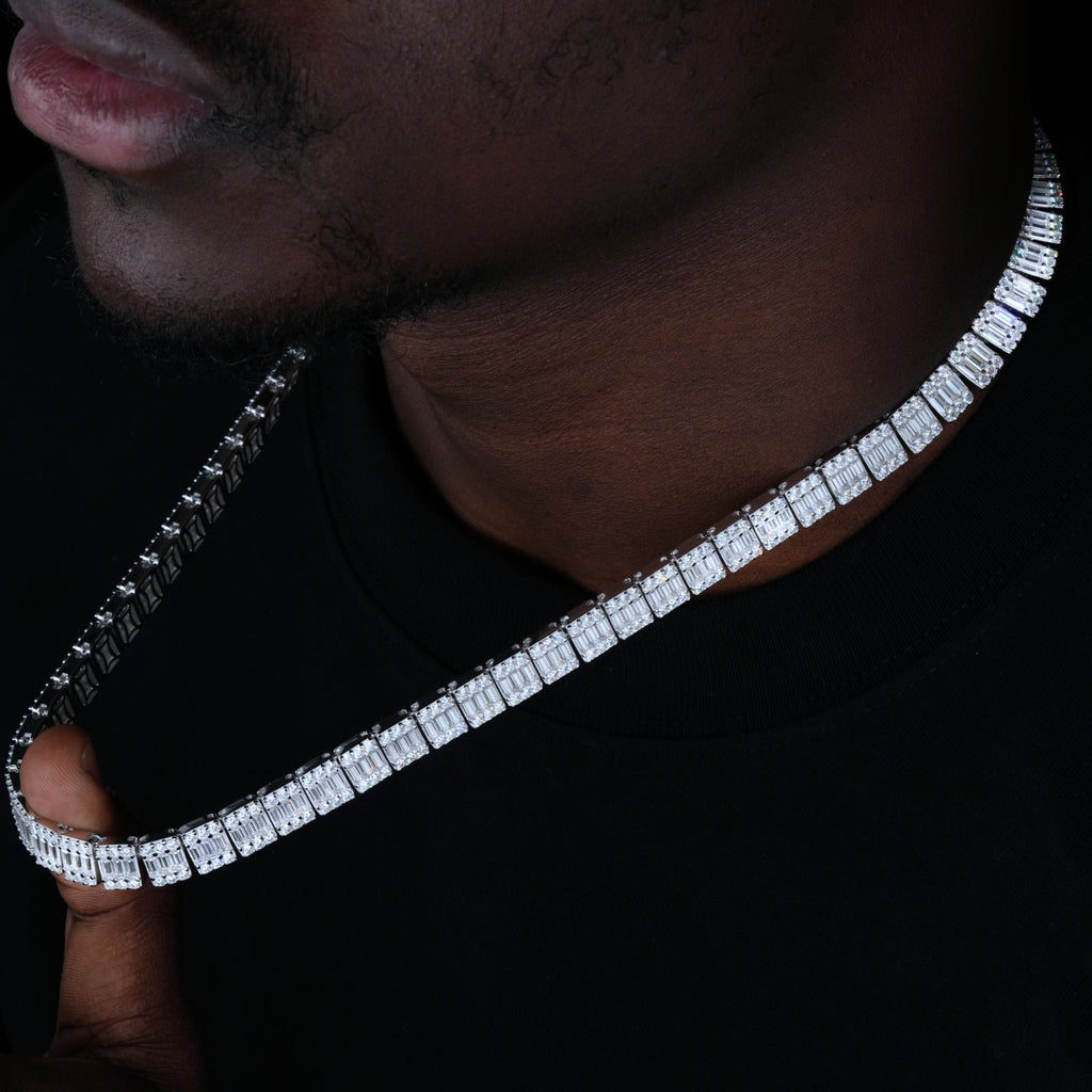 925S & VVS Moissanite 8MM Baguette Link Chain