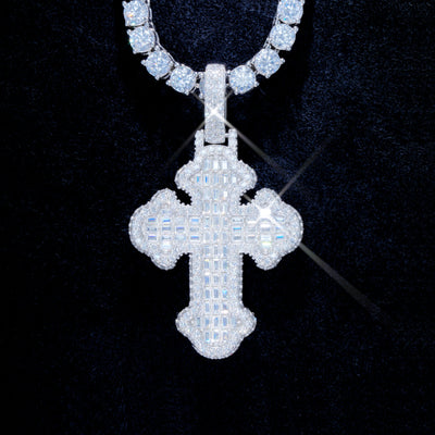 925S & VVS Moissanite Baguette Gothic Cross Necklace