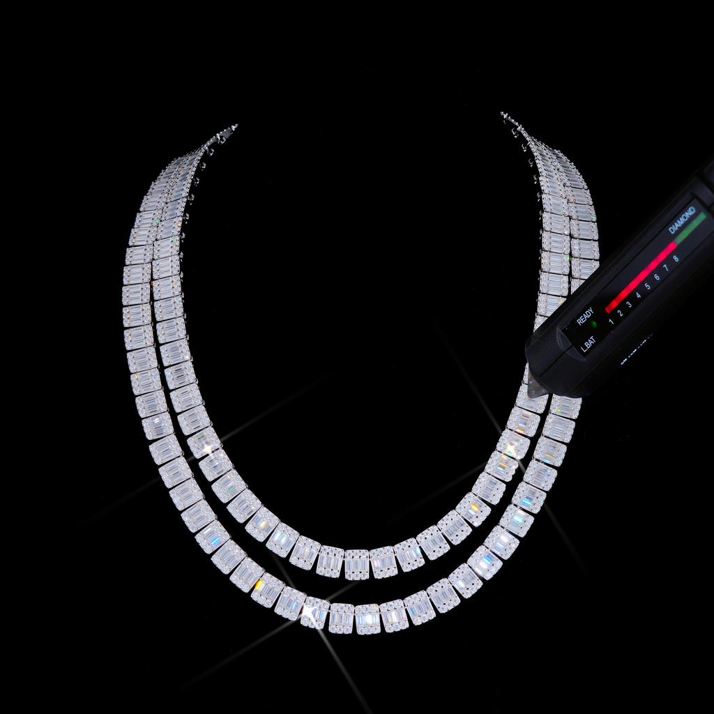 925S & VVS Moissanite 8MM Baguette Link Chain