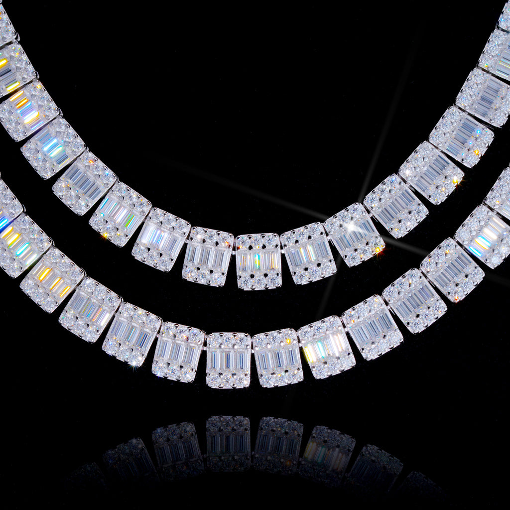 925S & VVS Moissanite 8MM Baguette Link Chain