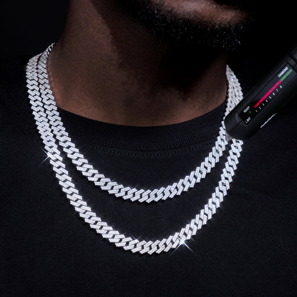 925S & VVS Moissanite 8MM Two Row Prong Cuban Link Chain