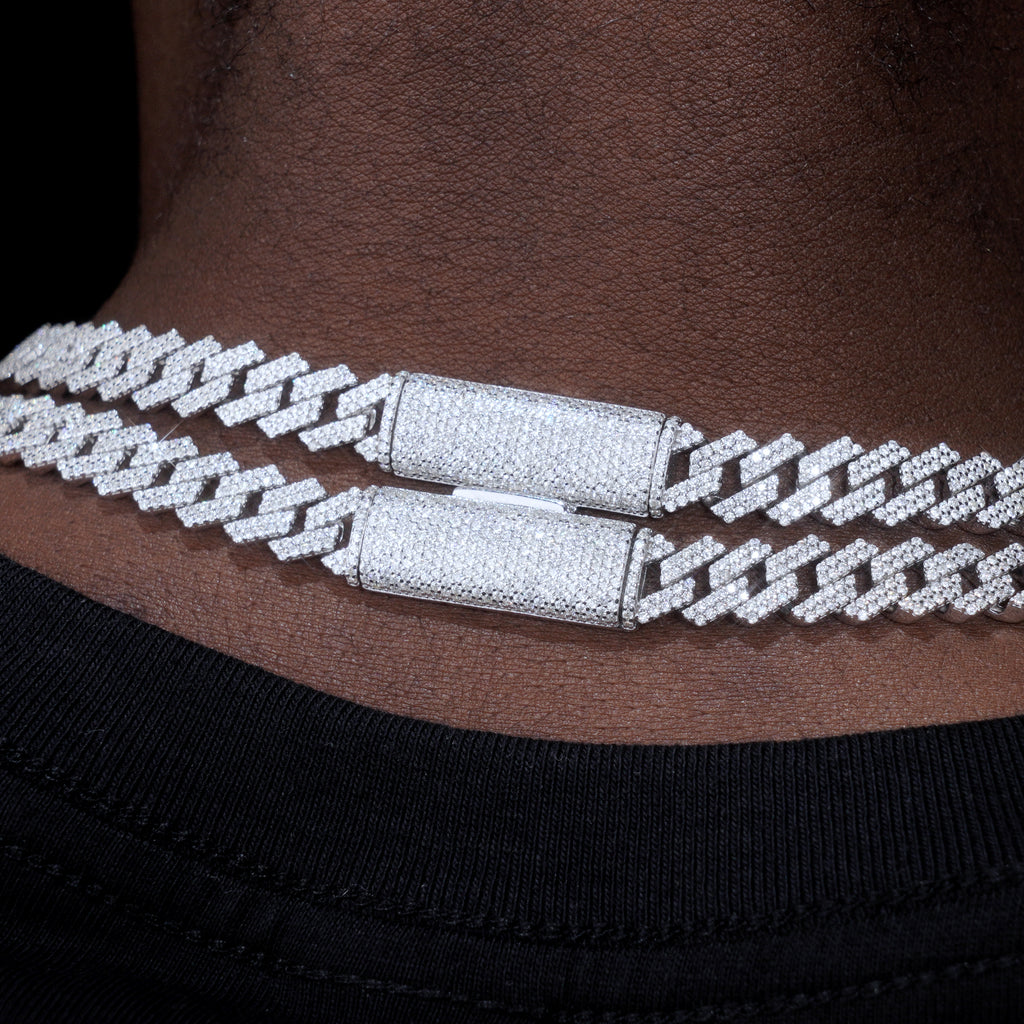 925S & VVS Moissanite 8MM Two Row Prong Cuban Link Chain