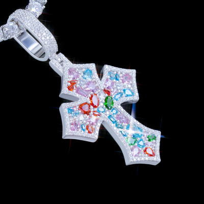 925S & VVS Moissanite Rainbow Cross In White Gold