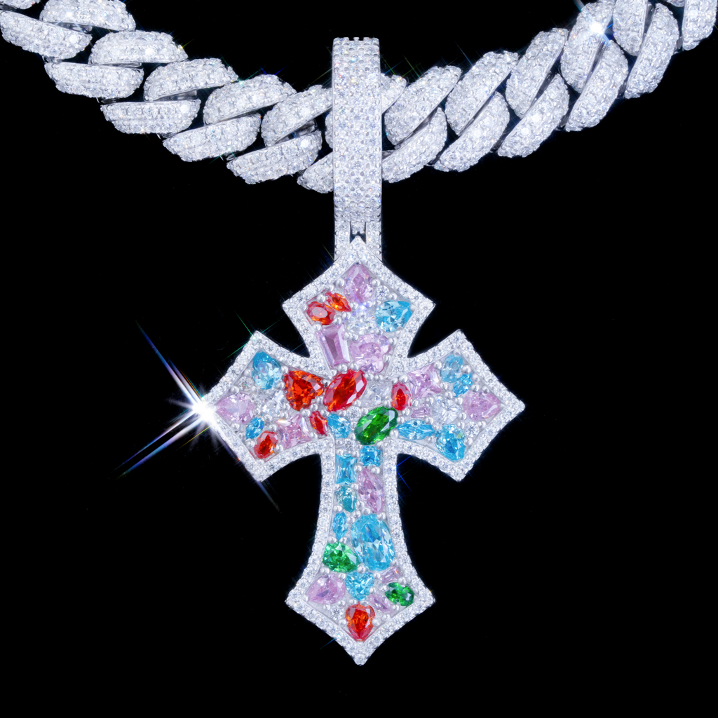 925S & VVS Moissanite Rainbow Cross In White Gold
