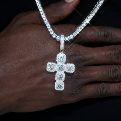 8.0 Carat VVS Moissanite Gemstone Cross Necklace In White Gold