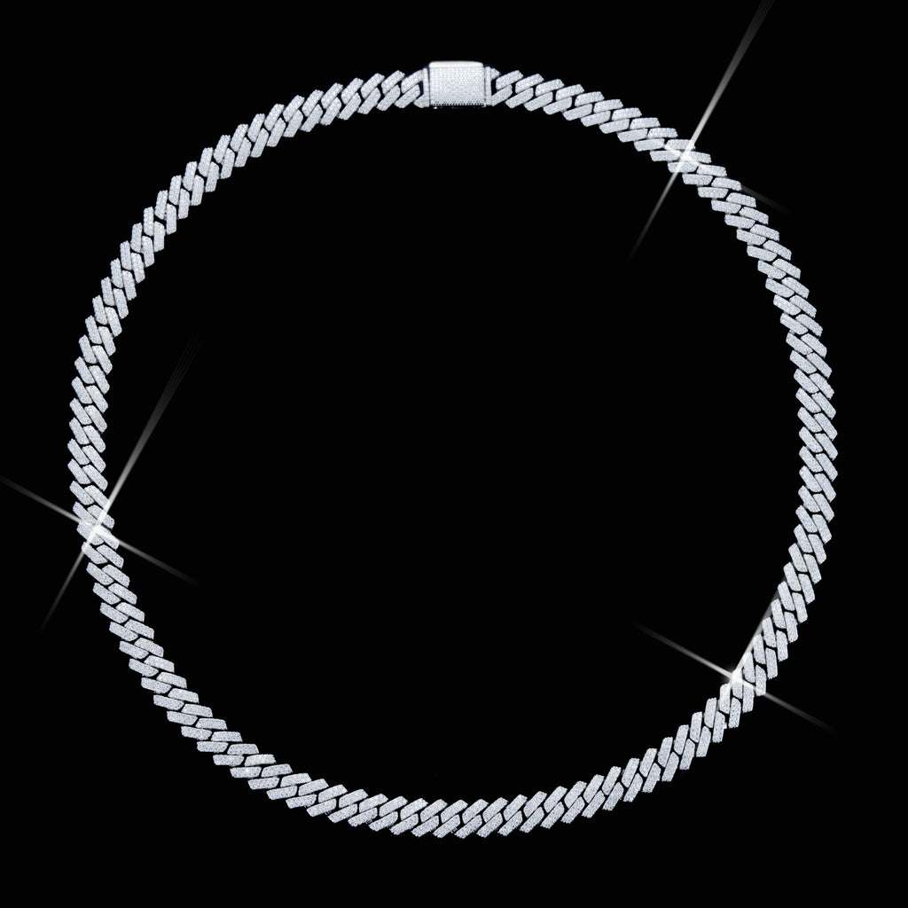 925S & VVS Moissanite 8.5MM Prong Cuban Link Chain