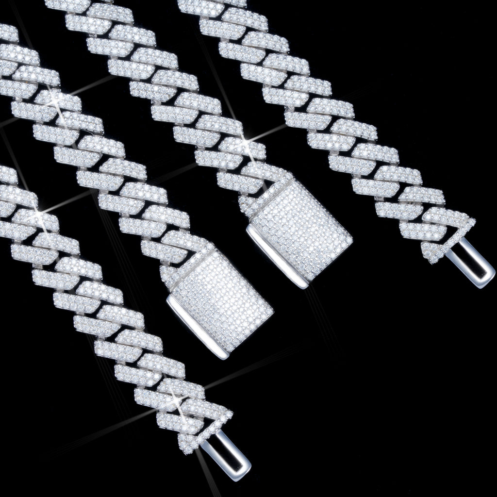 925S & VVS Moissanite 8.5MM Prong Cuban Link Chain