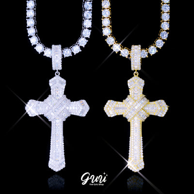 925S & VVS Moissanite Baguette Cross Necklace