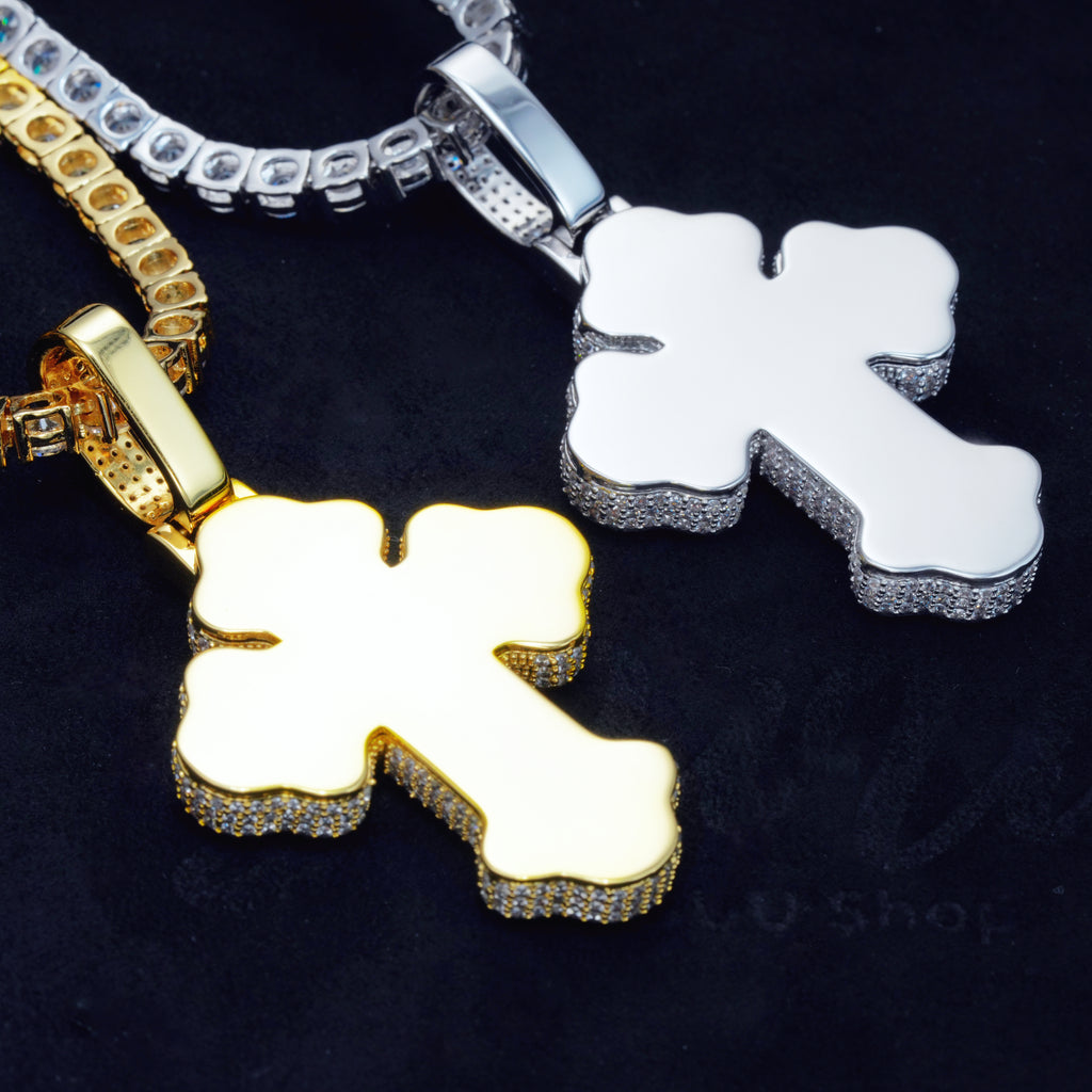 Iced Baguette Gothic Cross Necklace