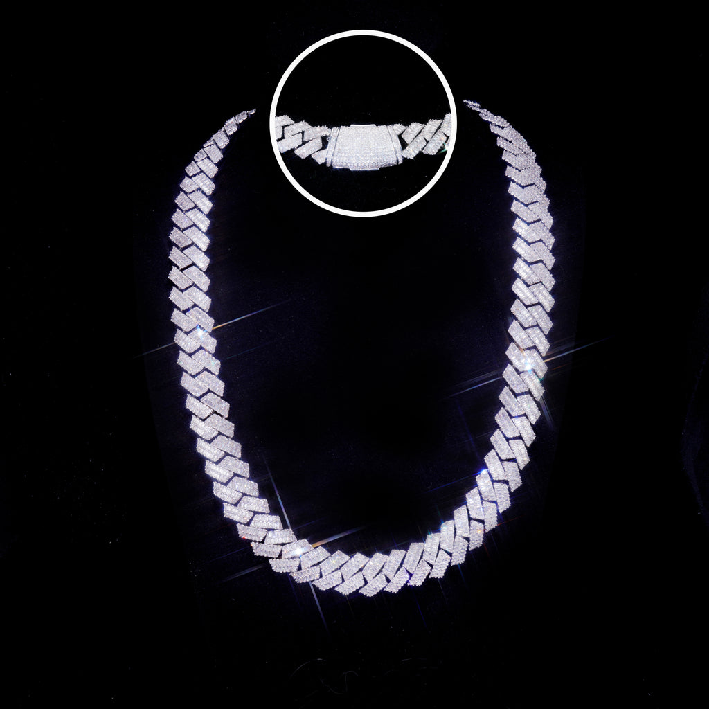 16MM 2-ROW CURVED CLASP BAGUETTE PRONG CUBAN CHAIN