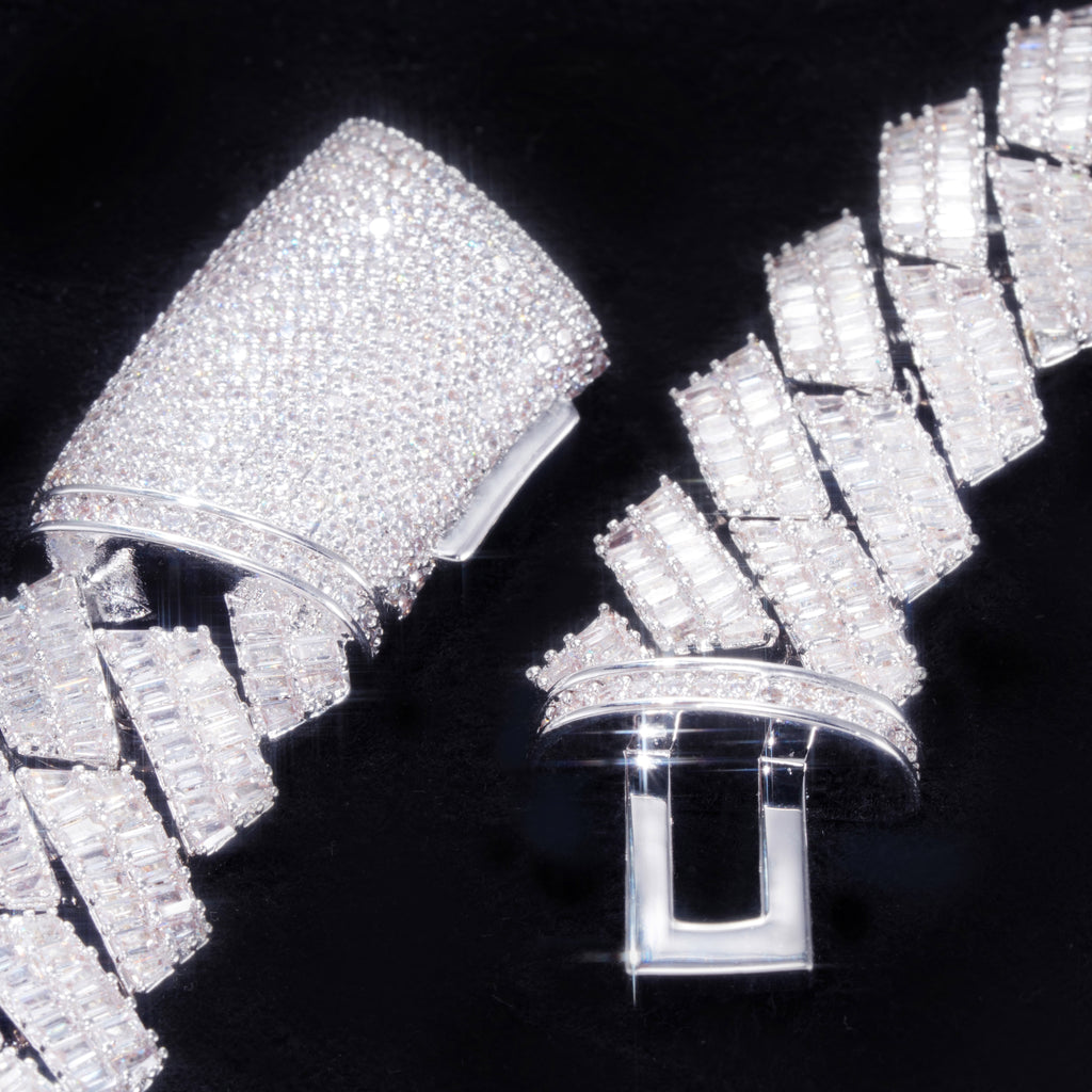 16MM 2-ROW CURVED CLASP BAGUETTE PRONG CUBAN CHAIN