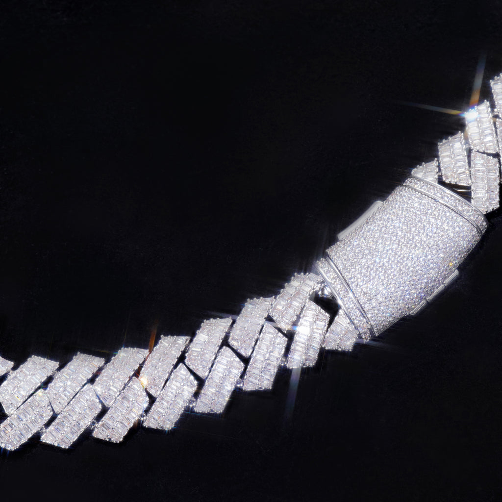 16MM 2-ROW CURVED CLASP BAGUETTE PRONG CUBAN CHAIN