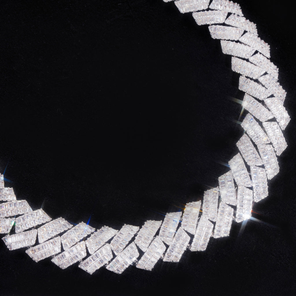 16MM 2-ROW CURVED CLASP BAGUETTE PRONG CUBAN CHAIN