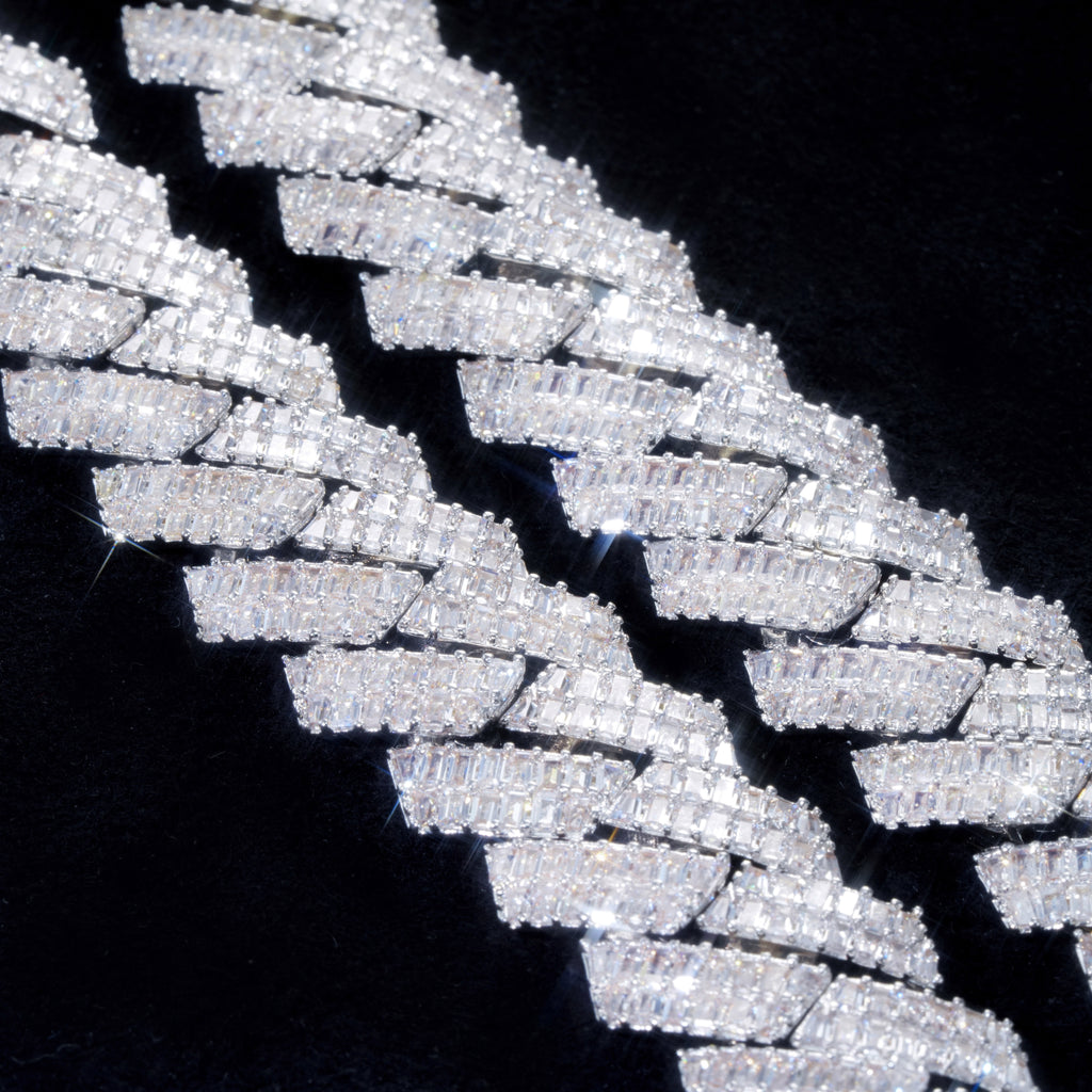 16MM 2-ROW CURVED CLASP BAGUETTE PRONG CUBAN CHAIN