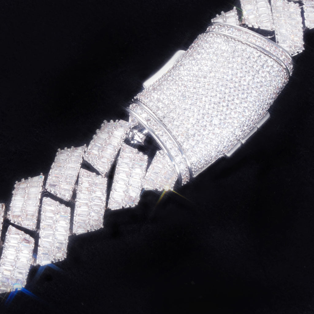 16MM 2-ROW CURVED CLASP BAGUETTE PRONG CUBAN CHAIN