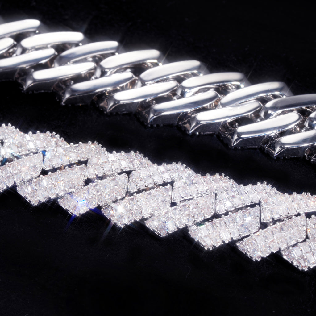 16MM 2-ROW CURVED CLASP BAGUETTE PRONG CUBAN CHAIN