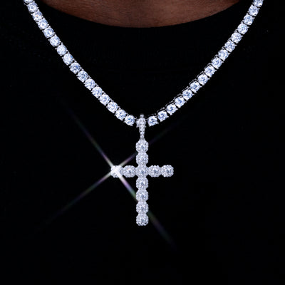 925s & VVS Moissanite Cluster Cross Necklace