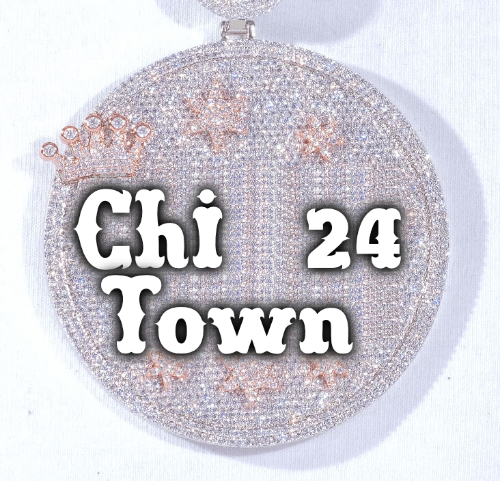 CUSTOM LETTER NECKLACE 3D BIG CROWN DISC