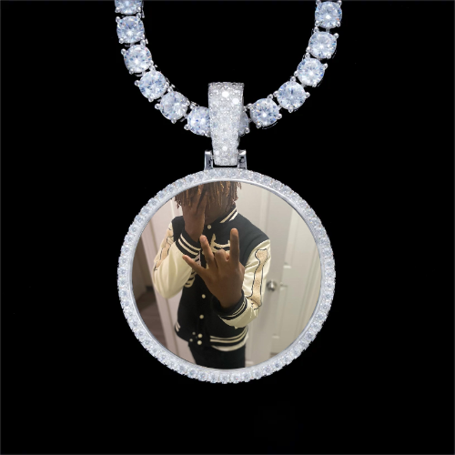 925S & VVS Moissanite 3D Circle Custom Picture Pendant