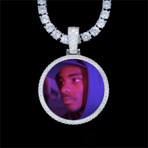925S & VVS Moissanite 3D Circle Custom Picture Pendant