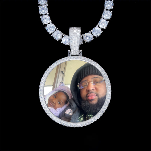 925S & VVS Moissanite 3D Circle Custom Picture Pendant