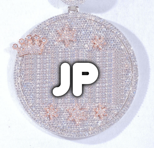 CUSTOM LETTER NECKLACE 3D BIG CROWN DISC