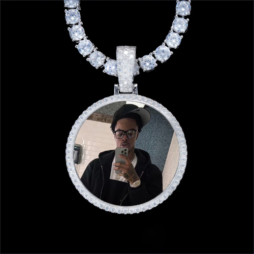 925S & VVS Moissanite 3D Circle Custom Picture Pendant