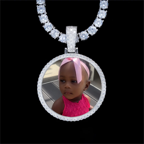 925S & VVS Moissanite 3D Circle Custom Picture Pendant