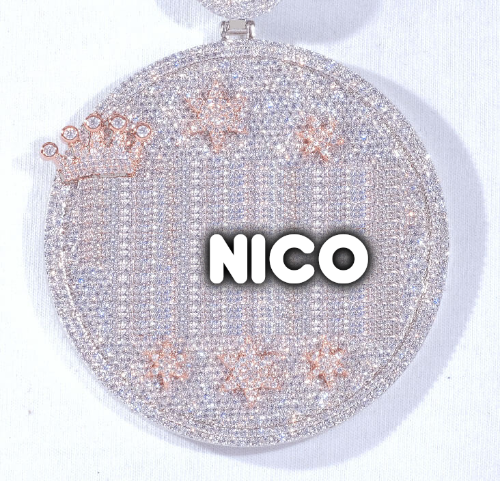 CUSTOM LETTER NECKLACE 3D BIG CROWN DISC