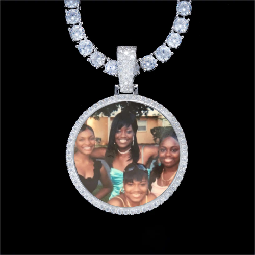 925S & VVS Moissanite 3D Circle Custom Picture Pendant