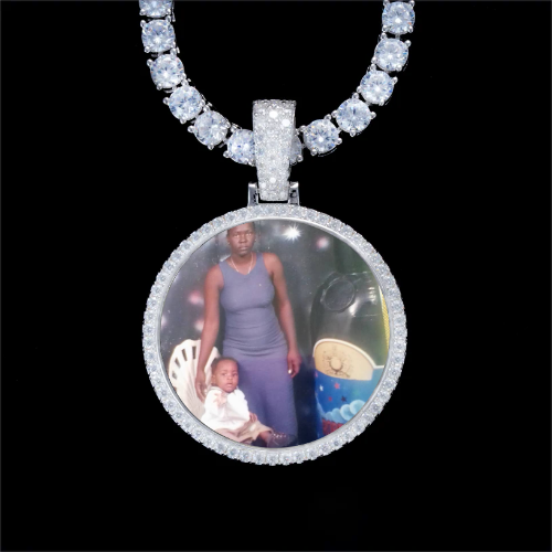925S & VVS Moissanite 3D Circle Custom Picture Pendant